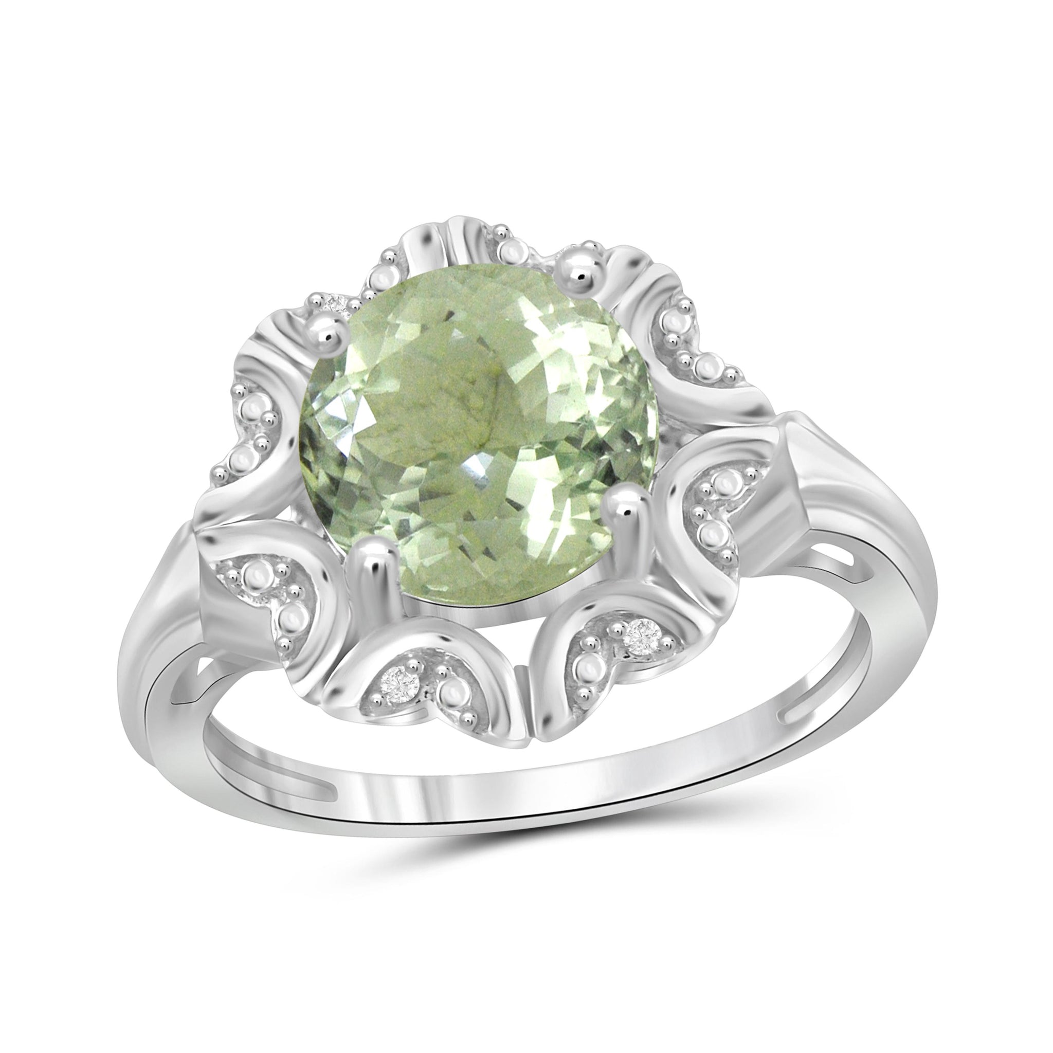 JewelonFire 2 1/2 Carat T.G.W. Green Amethyst And White Diamond Accent Sterling Silver Ring - Assorted Colors