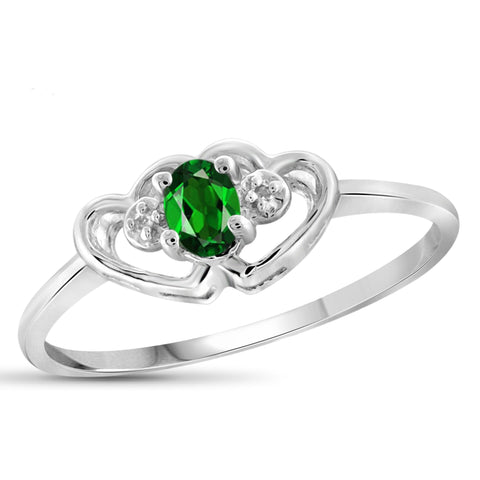 JewelonFire 0.15 Carat T.G.W. Chrome Diopside and White Diamond Accent Sterling Silver Ring - Assorted Colors