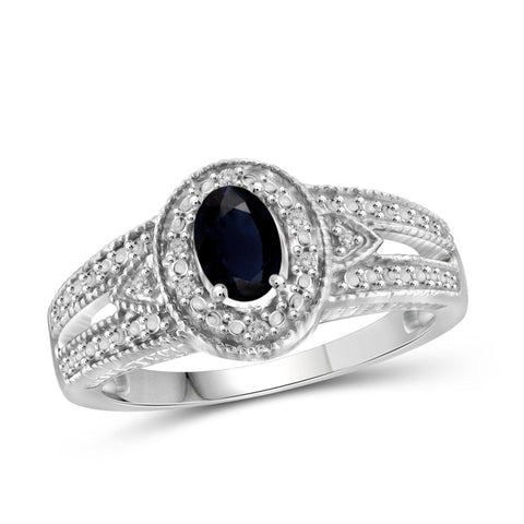 JewelonFire 0.60 Carat T.G.W. Sapphire and 1/20 ctw White Diamond Sterling Silver Ring - Assorted Colors