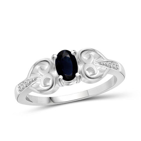 JewelonFire 0.60 Carat T.G.W. Sapphire and White Diamond Accent Sterling Silver Ring - Assorted Colors