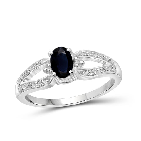 JewelonFire 0.60 Carat T.G.W. Sapphire and White Diamond Accent Sterling Silver Ring - Assorted Colors