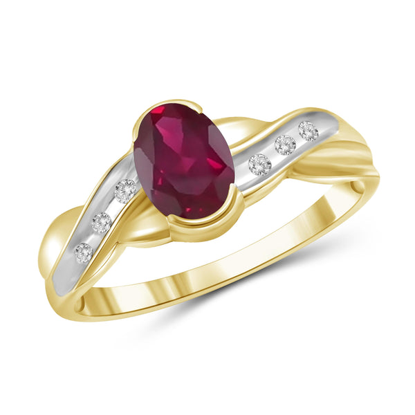 JewelonFire 0.90 Carat T.G.W. Ruby and White Diamond Accent Sterling Silver Ring - Assorted Colors