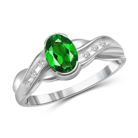 JewelonFire 0.80 Carat T.G.W. Chrome Diopside and White Diamond Accent Sterling Silver Ring - Assorted Colors