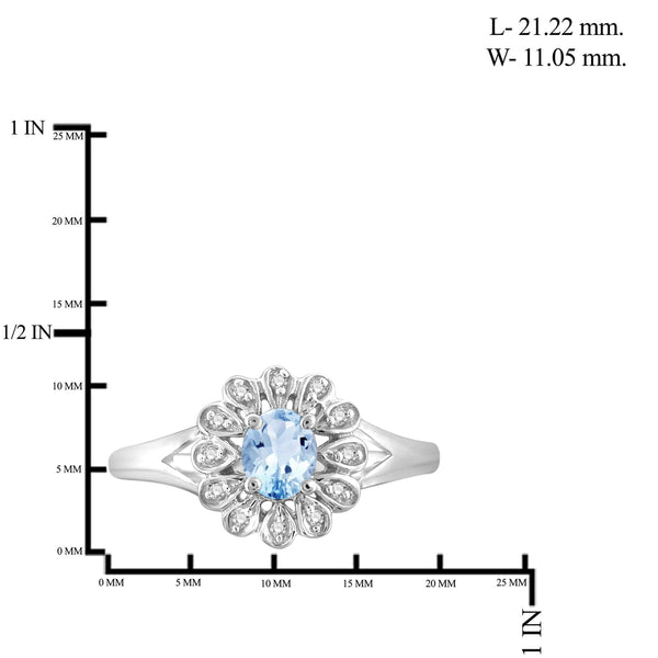 JewelonFire 1/4 Carat T.G.W. Sky Blue Topaz And 1/20 Carat T.W. White Diamond Sterling Silver Ring - Assorted Colors