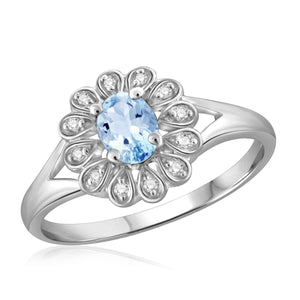 JewelonFire 1/4 Carat T.G.W. Sky Blue Topaz And 1/20 Carat T.W. White Diamond Sterling Silver Ring - Assorted Colors