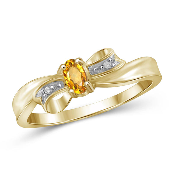 JewelonFire 1/4 Carat T.G.W. Citrine And White Diamond Accent Sterling Silver Ring - Assorted Colors