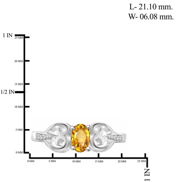 JewelonFire 1/2 Carat T.G.W. Citrine And White Diamond Accent Sterling Silver Ring - Assorted Colors