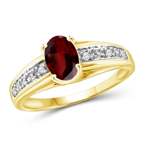 JewelonFire 1.00 Carat T.G.W. Garnet And 1/20 Carat T.W. White Diamond Sterling Silver Ring - Assorted Colors