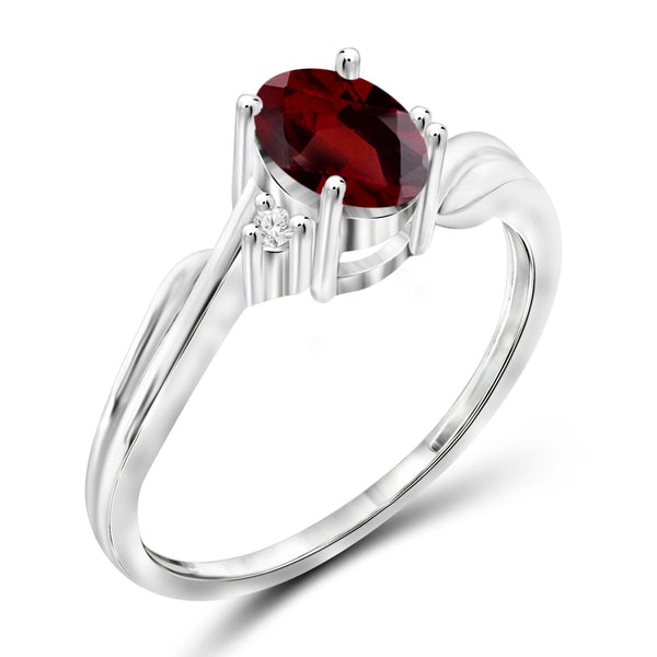 JewelonFire 1.00 Carat T.G.W. Garnet And White Diamond Accent Sterling Silver Ring - Assorted Colors