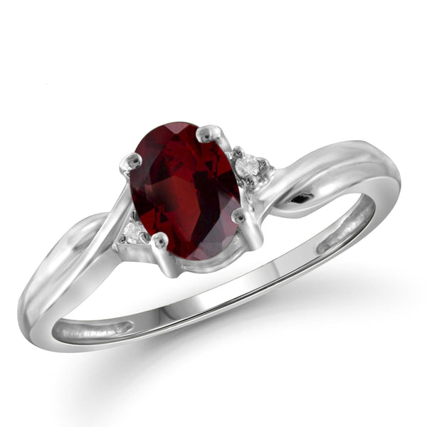 JewelonFire 1.00 Carat T.G.W. Garnet And White Diamond Accent Sterling Silver Ring - Assorted Colors