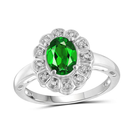 JewelonFire 1.15 Carat T.G.W. Chrome Diopside and 1/20 ctw White Diamond Sterling Silver Ring - Assorted Colors