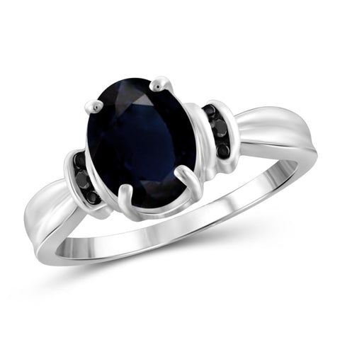 JewelonFire 1.90 Carat T.G.W. Sapphire and Black Diamond Accent Sterling Silver Ring - Assorted Colors