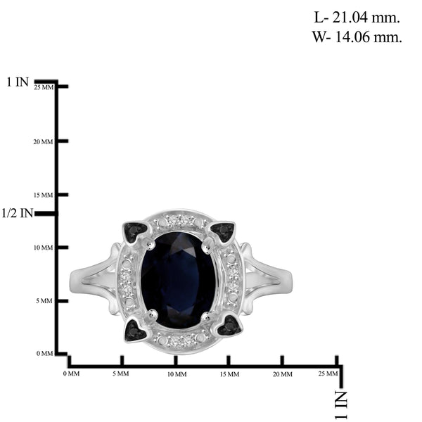 JewelonFire 1.90 Carat T.G.W. Sapphire and 1/20 ctw Black and White Diamond Sterling Silver Ring - Assorted Colors