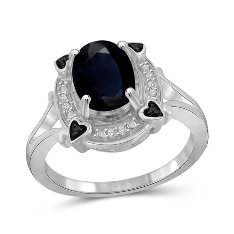 JewelonFire 1.90 Carat T.G.W. Sapphire and 1/20 ctw Black and White Diamond Sterling Silver Ring - Assorted Colors