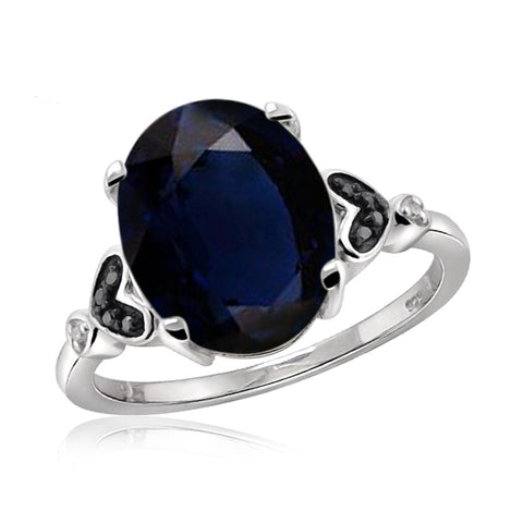 JewelonFire 1.90 Carat T.G.W. Sapphire and 1/20 ctw Black and White Diamond Sterling Silver Ring - Assorted Colors