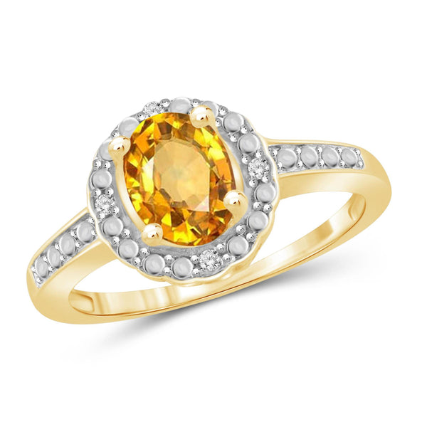 JewelonFire 1.00 Carat T.G.W. Citrine And 1/20 Carat T.W. White Diamond Sterling Silver Ring - Assorted Colors