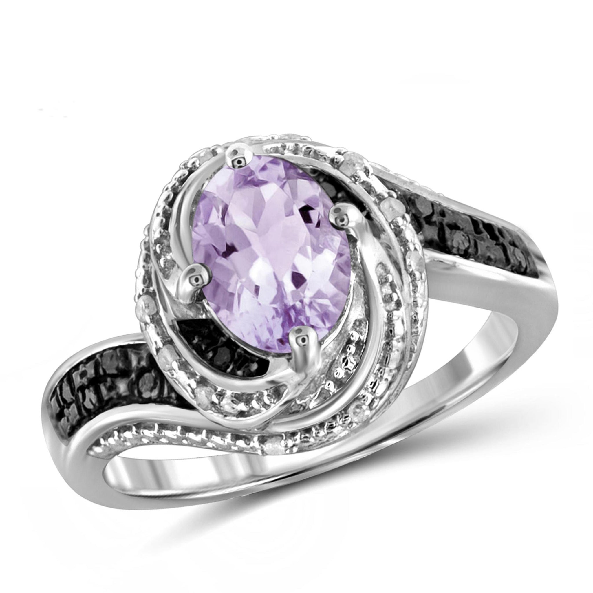 JewelonFire 1.00 Carat T.G.W. Pink Amethyst And 1/10 Carat T.W. Black & White Diamond Sterling Silver Ring - Assorted Colors