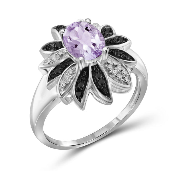 JewelonFire 1.00 Carat T.G.W. Pink Amethyst And 1/10 Carat T.W. Black & White Diamond Sterling Silver Ring - Assorted Colors