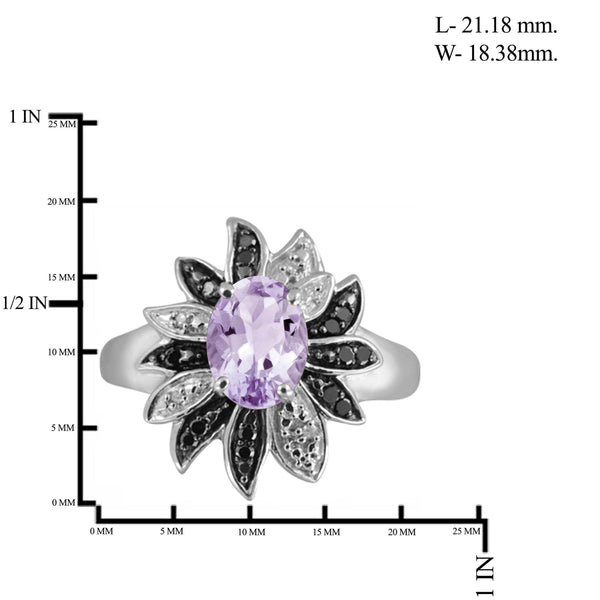 JewelonFire 1.00 Carat T.G.W. Pink Amethyst And 1/10 Carat T.W. Black & White Diamond Sterling Silver Ring - Assorted Colors