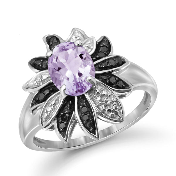 JewelonFire 1.00 Carat T.G.W. Pink Amethyst And 1/10 Carat T.W. Black & White Diamond Sterling Silver Ring - Assorted Colors