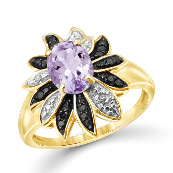 JewelonFire 1.00 Carat T.G.W. Pink Amethyst And 1/10 Carat T.W. Black & White Diamond Sterling Silver Ring - Assorted Colors