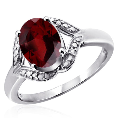 JewelonFire 1 1/2 Carat T.G.W. Garnet And White Diamond Accent Sterling Silver Ring - Assorted Colors