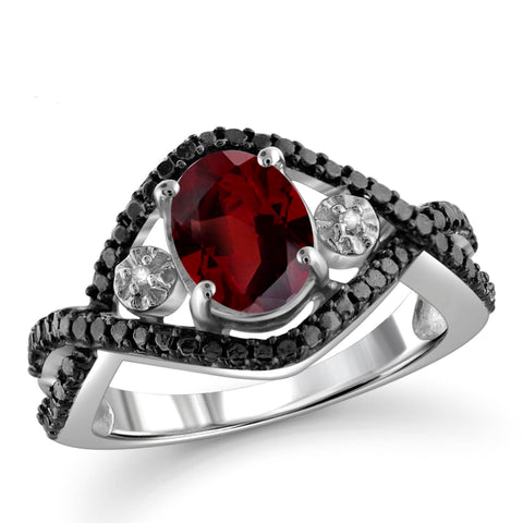 JewelonFire 1 1/2 Carat T.G.W. Garnet And White Diamond Accent Sterling Silver Ring - Assorted Colors