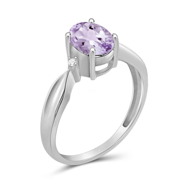 JewelonFire 1.00 Carat T.G.W. Pink Amethyst And White Diamond Accent Sterling Silver Ring - Assorted Colors