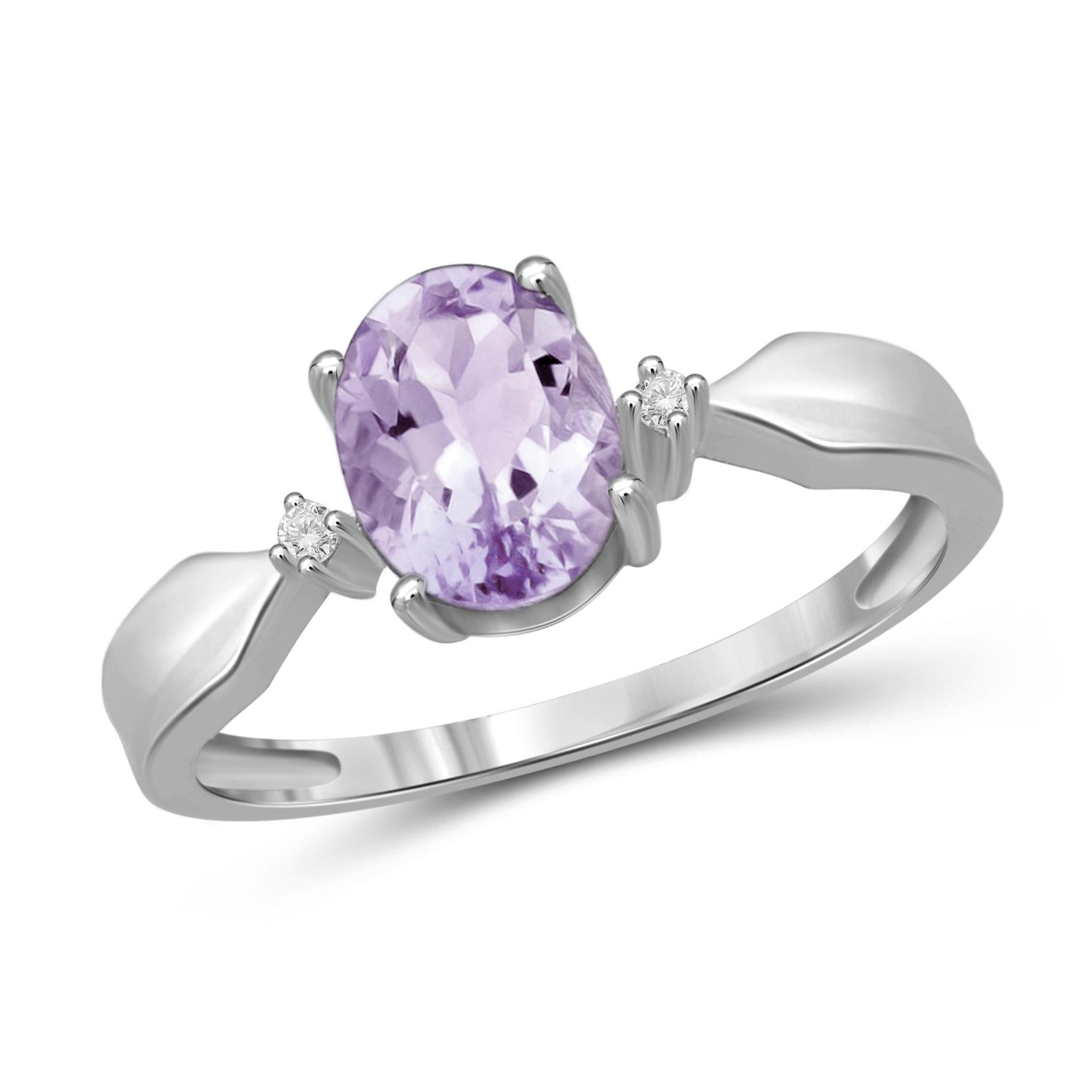 JewelonFire 1.00 Carat T.G.W. Pink Amethyst And White Diamond Accent Sterling Silver Ring - Assorted Colors