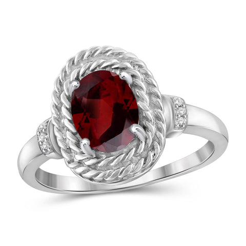 JewelonFire 1 1/2 Carat T.G.W. Garnet And White Diamond Accent Sterling Silver Ring - Assorted Colors