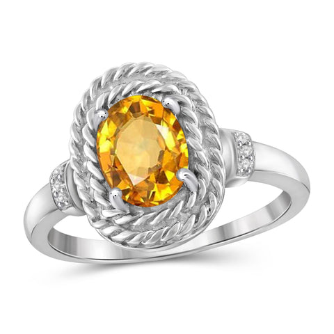 JewelonFire 1.00 Carat T.G.W. Citrine And White Diamond Accent Sterling Silver Ring - Assorted Colors