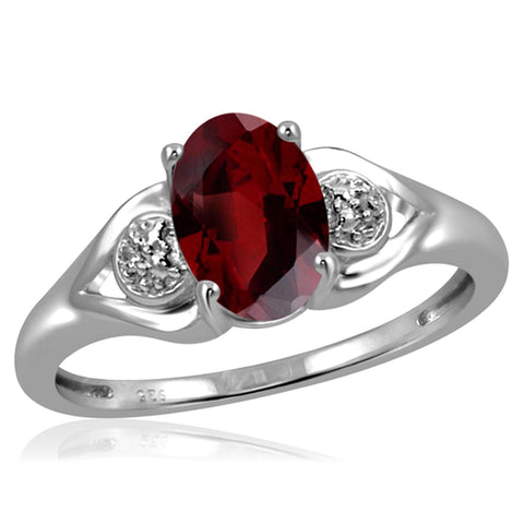 JewelonFire 1 1/2 Carat T.G.W. Garnet And White Diamond Accent Sterling Silver Ring - Assorted Colors