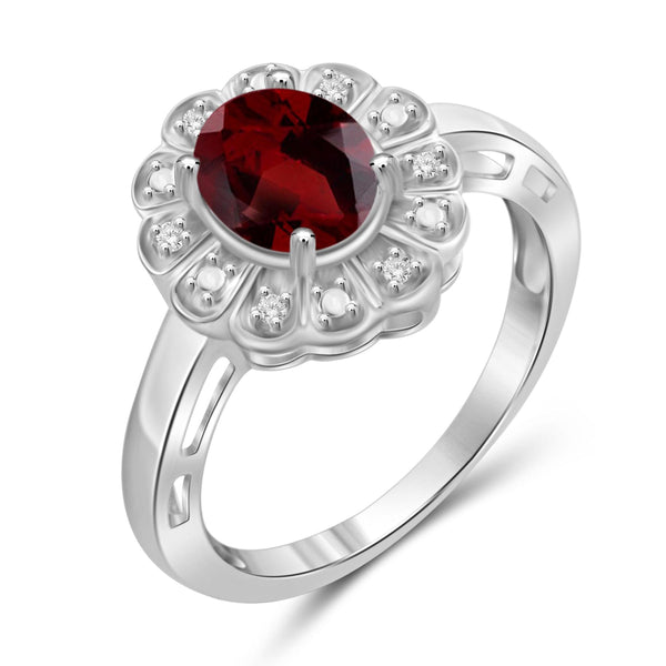 JewelonFire 1 1/2 Carat T.G.W. Garnet And 1/20 Carat T.W. White Diamond Sterling Silver Ring - Assorted Colors