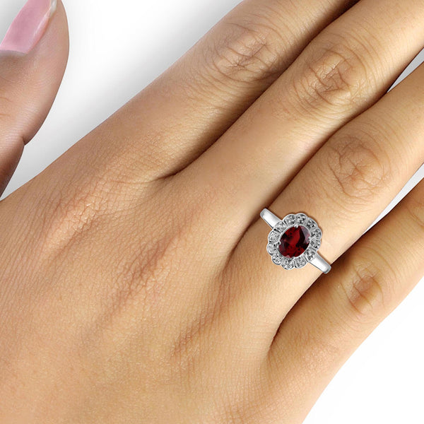 JewelonFire 1 1/2 Carat T.G.W. Garnet And 1/20 Carat T.W. White Diamond Sterling Silver Ring - Assorted Colors