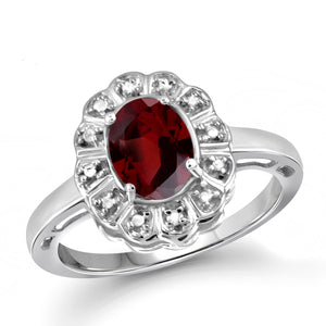 JewelonFire 1 1/2 Carat T.G.W. Garnet And 1/20 Carat T.W. White Diamond Sterling Silver Ring - Assorted Colors