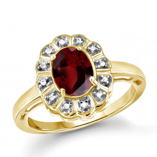 JewelonFire 1 1/2 Carat T.G.W. Garnet And 1/20 Carat T.W. White Diamond Sterling Silver Ring - Assorted Colors