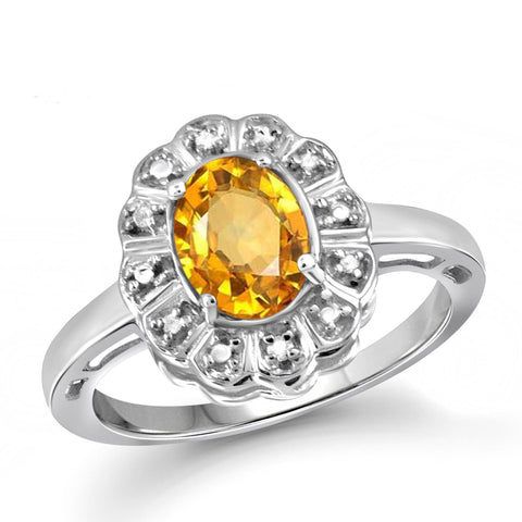 JewelonFire 1.00 Carat T.G.W. Citrine And 1/20 Carat T.W. White Diamond Sterling Silver Ring - Assorted Colors