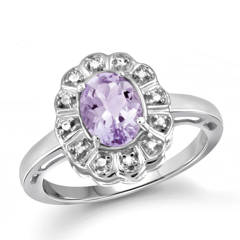 JewelonFire 1.00 Carat T.G.W. Pink Amethyst And 1/20 Carat T.W. White Diamond Sterling Silver Ring - Assorted Colors