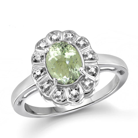 JewelonFire 1 1/3 Carat T.G.W. Green Amethyst And 1/20 Carat T.W. White Diamond Sterling Silver Ring - Assorted Colors