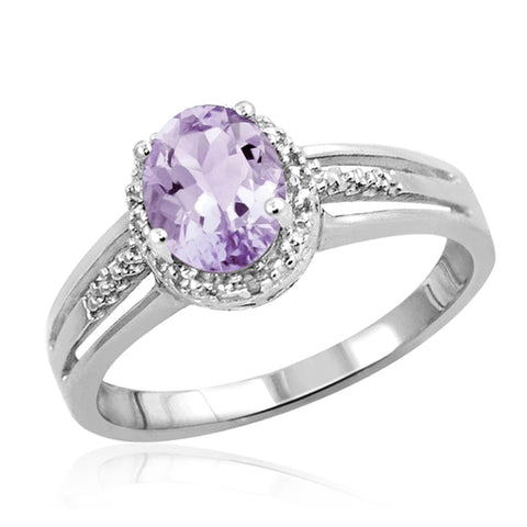 JewelonFire 1.00 Carat T.G.W. Pink Amethyst And White Diamond Accent Sterling Silver Ring - Assorted Colors