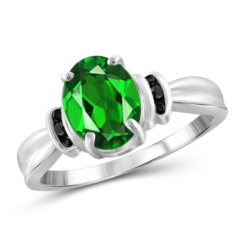 JewelonFire 1.50 Carat T.G.W. Chrome Diopside and Black Diamond Accent Sterling Silver Ring - Assorted Colors