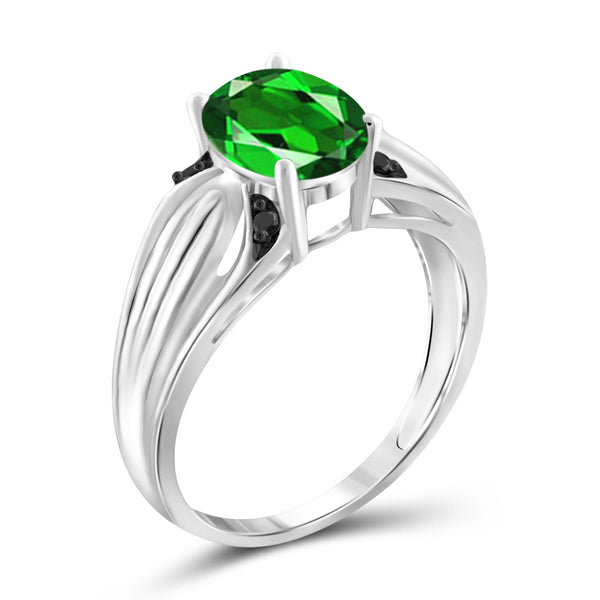 JewelonFire 1.50 Carat T.G.W. Chrome Diopside and 1/20 ctw Black Diamond Sterling Silver Ring - Assorted Colors