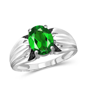 JewelonFire 1.50 Carat T.G.W. Chrome Diopside and 1/20 ctw Black Diamond Sterling Silver Ring - Assorted Colors