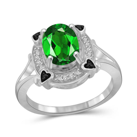 JewelonFire 1.50 Carat T.G.W. Chrome Diopside and 1/20 ctw Black & White Diamond Diamond Sterling Silver Ring - Assorted Colors