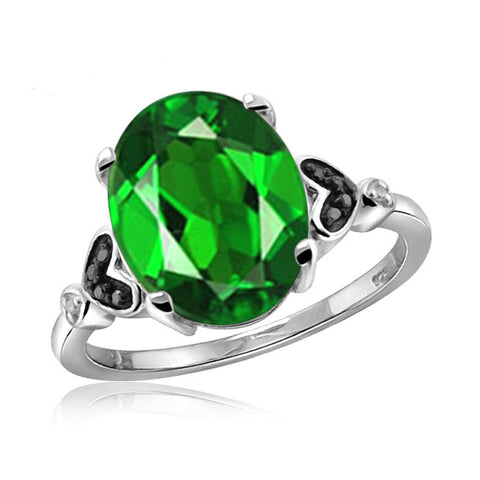 JewelonFire 1.50 Carat T.G.W. Chrome Diopside and 1/20 ctw Black & White Diamond Diamond Sterling Silver Ring - Assorted Colors