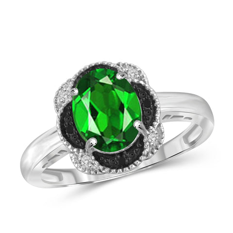 JewelonFire 1.50 Carat T.G.W. Chrome Diopside and Black and White Diamond Accent Sterling Silver Ring - Assorted Colors