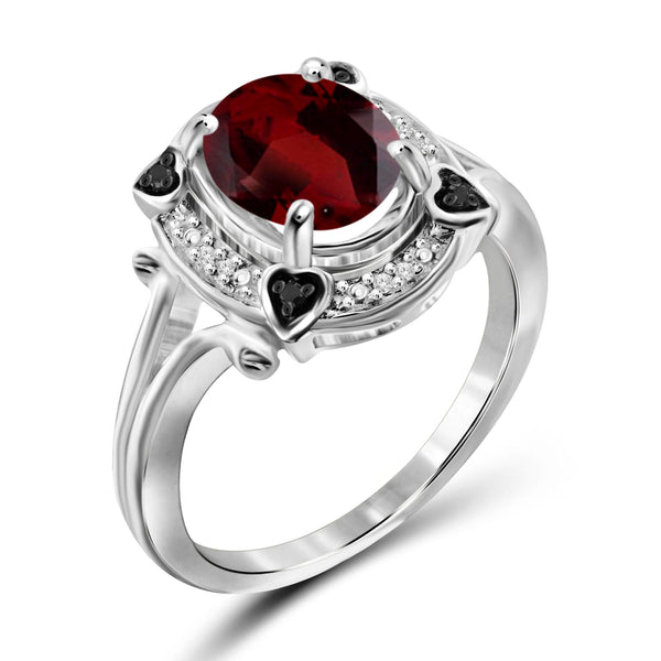 JewelonFire 2.15 Carat T.G.W. Garnet And 1/20 Carat T.W. Black & White Diamond Sterling Silver Ring - Assorted Colors