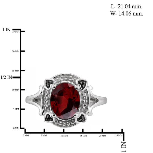 JewelonFire 2.15 Carat T.G.W. Garnet And 1/20 Carat T.W. Black & White Diamond Sterling Silver Ring - Assorted Colors