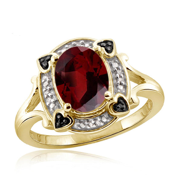 JewelonFire 2.15 Carat T.G.W. Garnet And 1/20 Carat T.W. Black & White Diamond Sterling Silver Ring - Assorted Colors