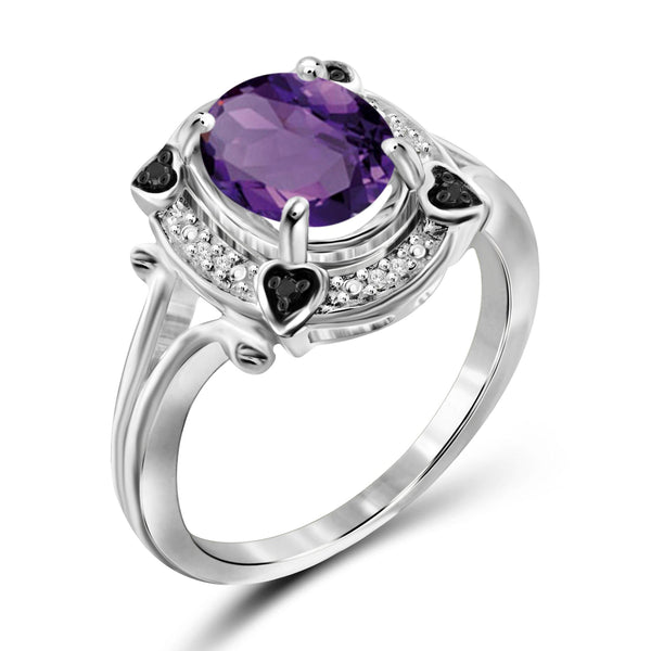 JewelonFire 1.60 Carat T.G.W. Amethyst And 1/20 Carat T.W. Black & White Diamond Sterling Silver Ring - Assorted Colors